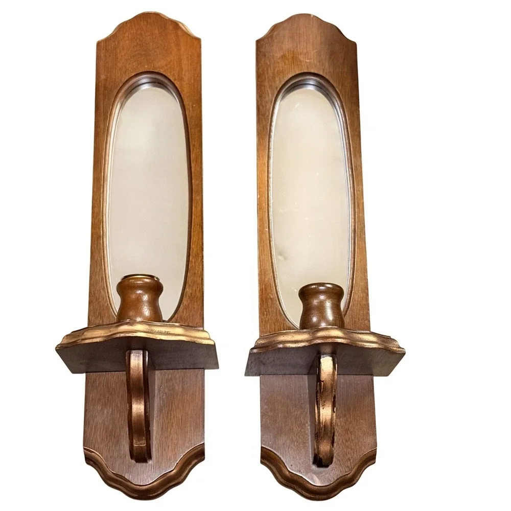 VTG Homco Mirror Set of 2 Wood‎ Framed Mirrored Sconces Gothic Baroque 16.25